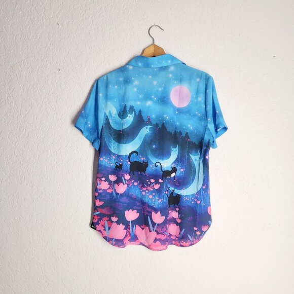 Blackmilk Kitty Parade Cute As A Button Shirt Cats Ghost size 14  XL US - Picture 4 of 7